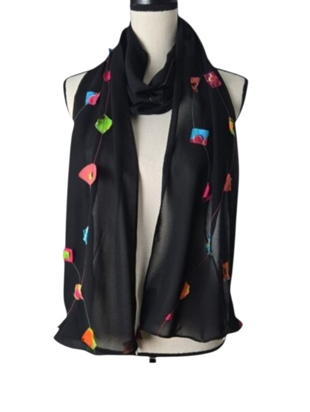 Y2K Dilemma Dhun Shroff Black Semi Sheer Geometric 3D Art to Wear Scarf